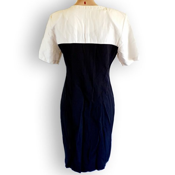 Vintage 80s White + black button up shirt dress with shoulder pads fit AU 10-14 - Picture 7 of 7